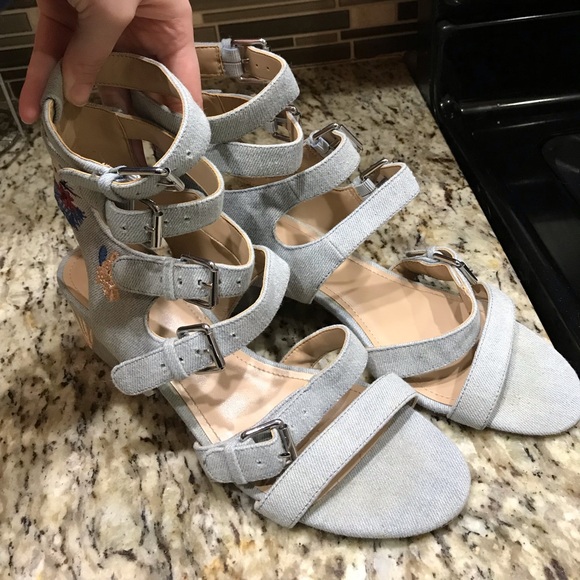 Gunmetal Embroidered Block Heeled Sandals - Picture 4 of 4